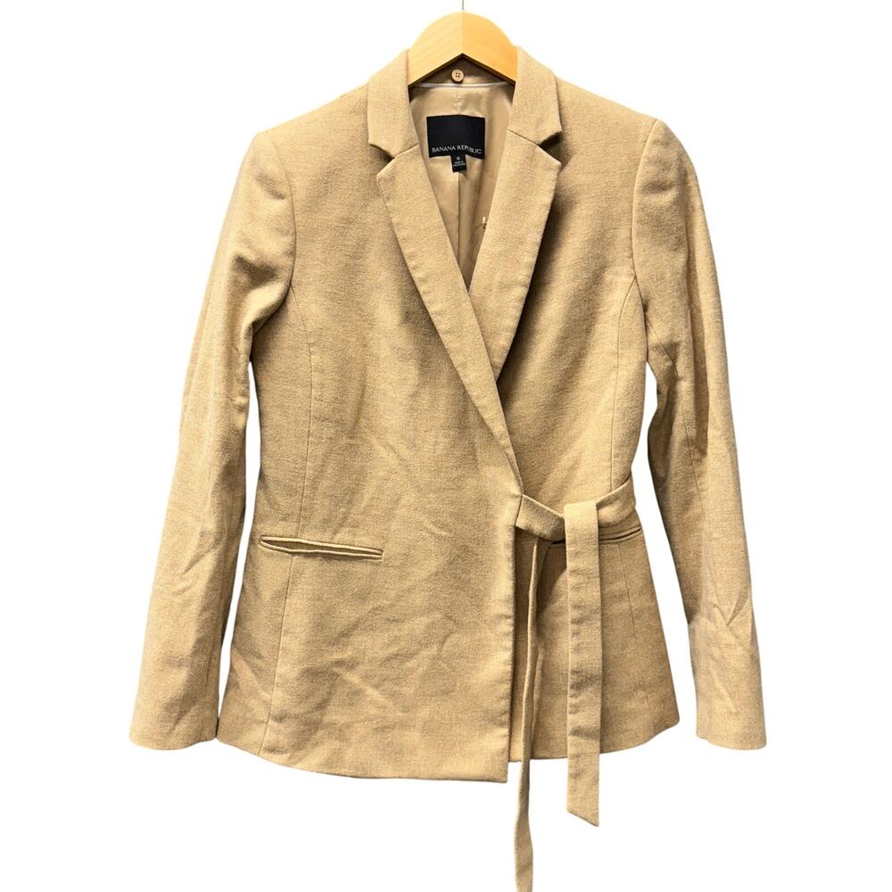 Banana Republic Blazer Womens 6 Camel Tan Wool Blend Side Tie Jacket NO LINER